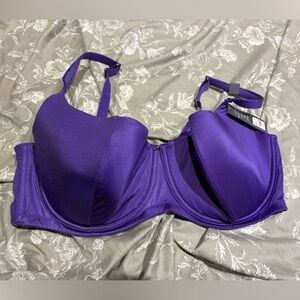 NWT Cacique purple satin lightly lined sexy scoop balconette bra 44DDD